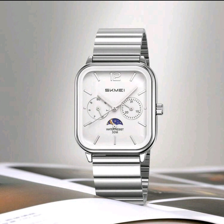 SKMEI 2509 Retro Square Quartz Watch – Stainless Steel-Silver