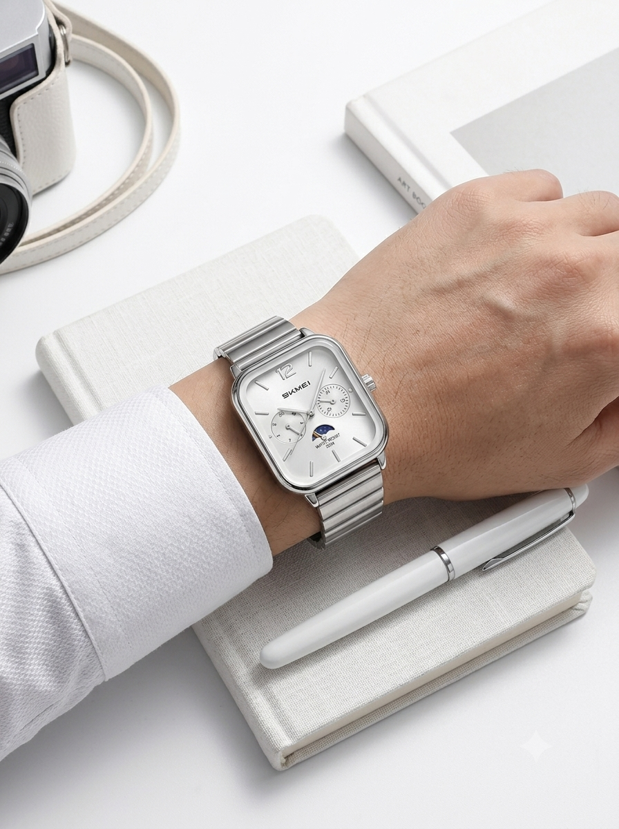 SKMEI 2509 Retro Square Quartz Watch – Stainless Steel-Silver