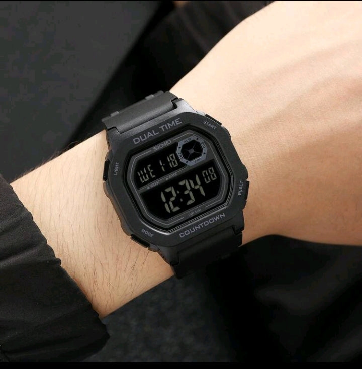 SKMEI Men’s Dual Time Retro Digital Watch – Black