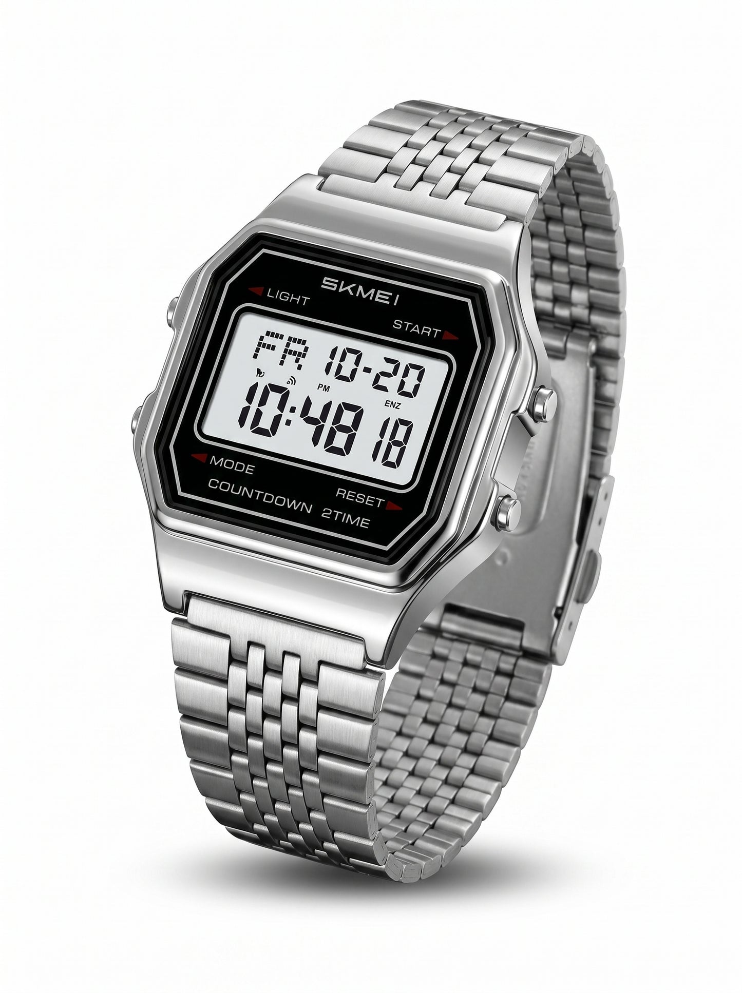 SKMEI 2465 Retro Digital Stainless Steel Watch – Silver