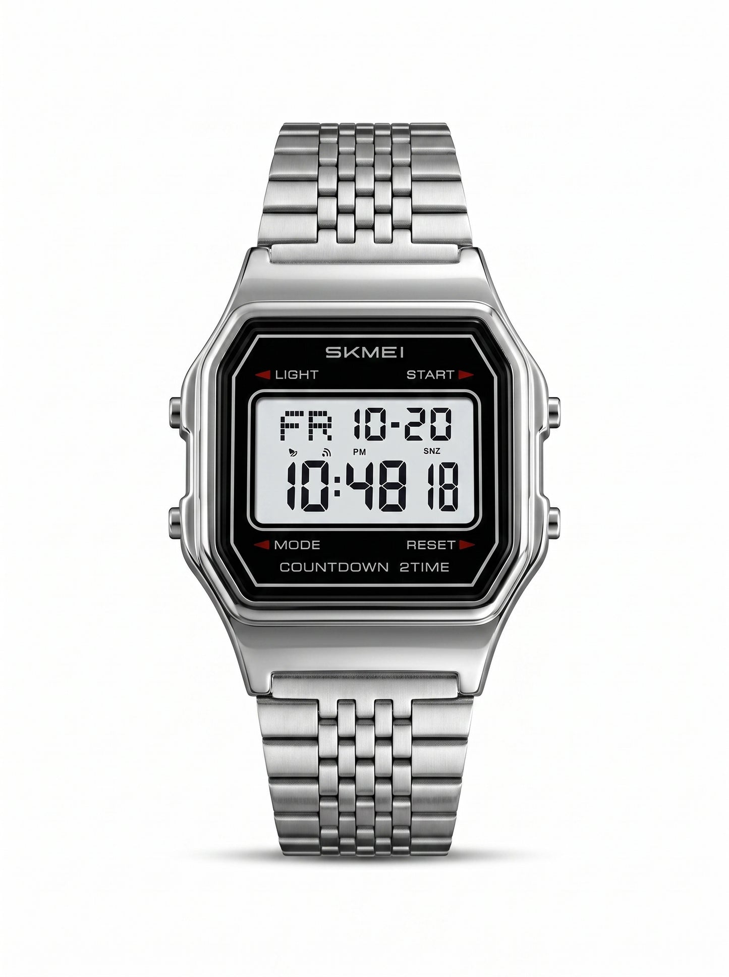 SKMEI 2465 Retro Digital Stainless Steel Watch – Silver
