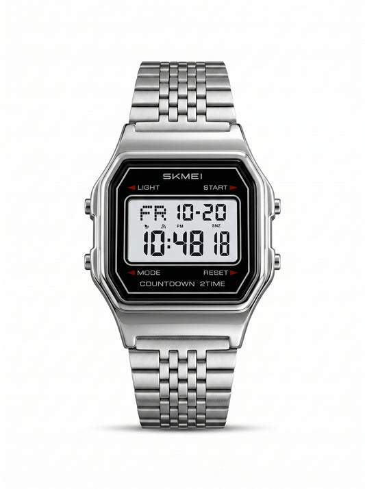 SKMEI 2465 Retro Digital Stainless Steel Watch – Silver