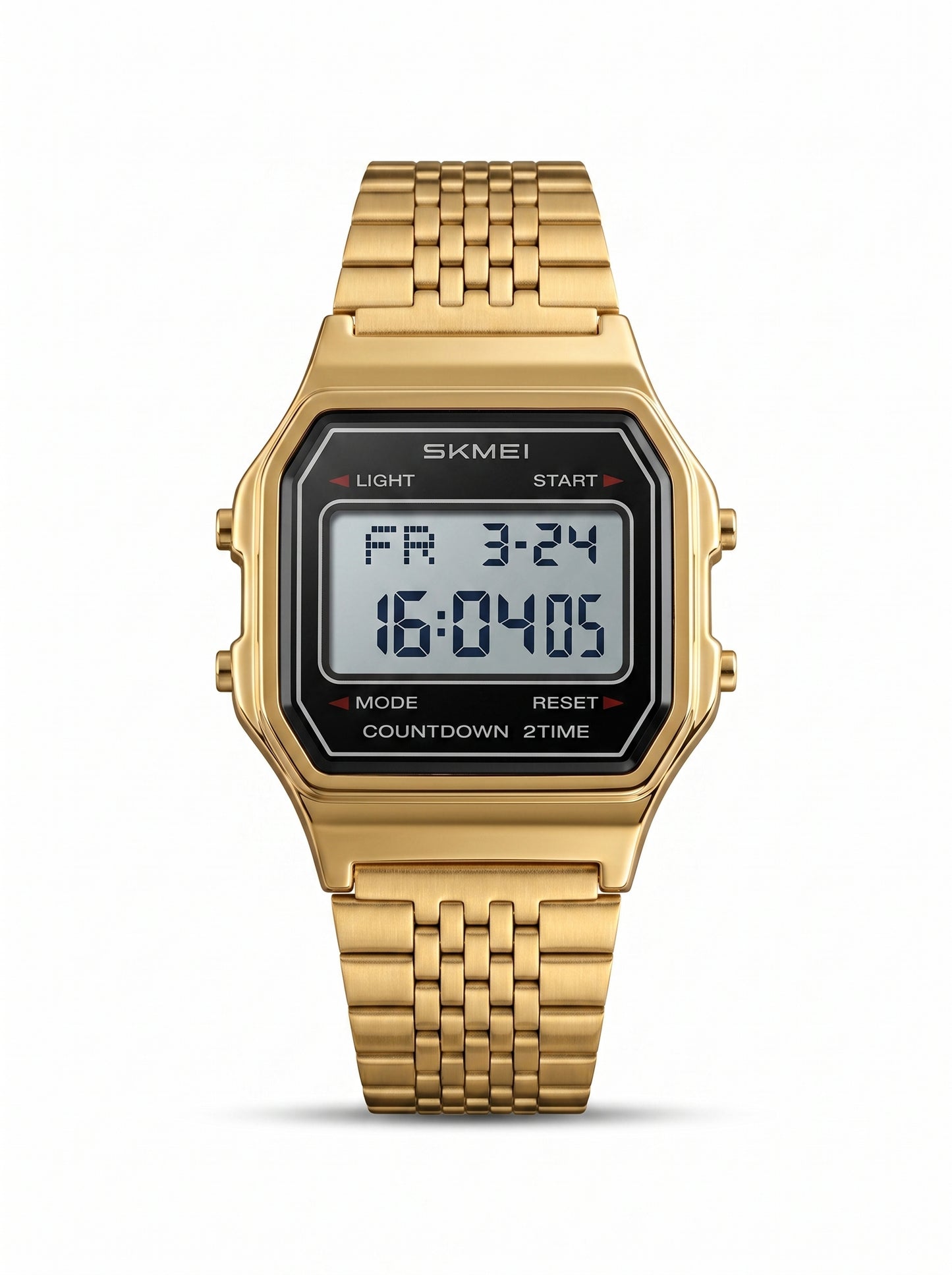 SKMEI 2465 Retro Digital Stainless Steel Watch – Gold