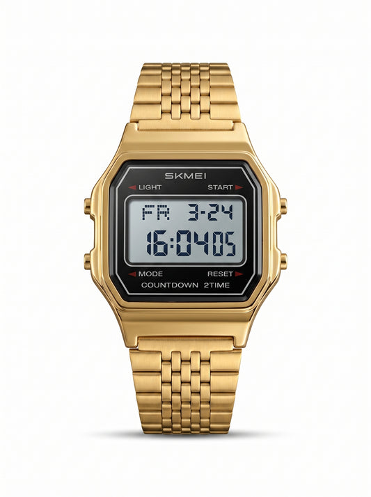 SKMEI 2465 Retro Digital Stainless Steel Watch – Gold