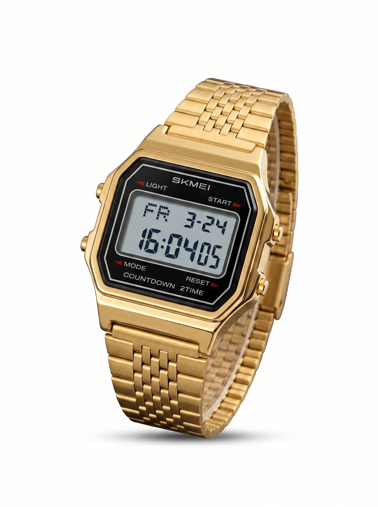 SKMEI 2465 Retro Digital Stainless Steel Watch – Gold