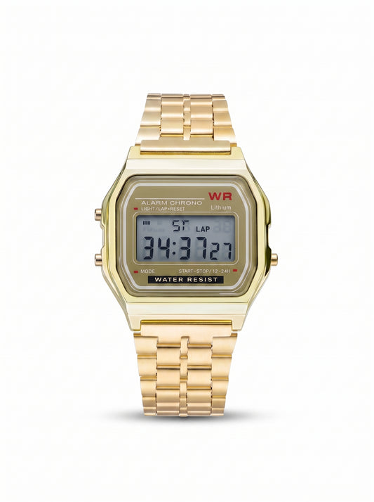 Retro Digital Gold-Tone Link Bracelet Watch