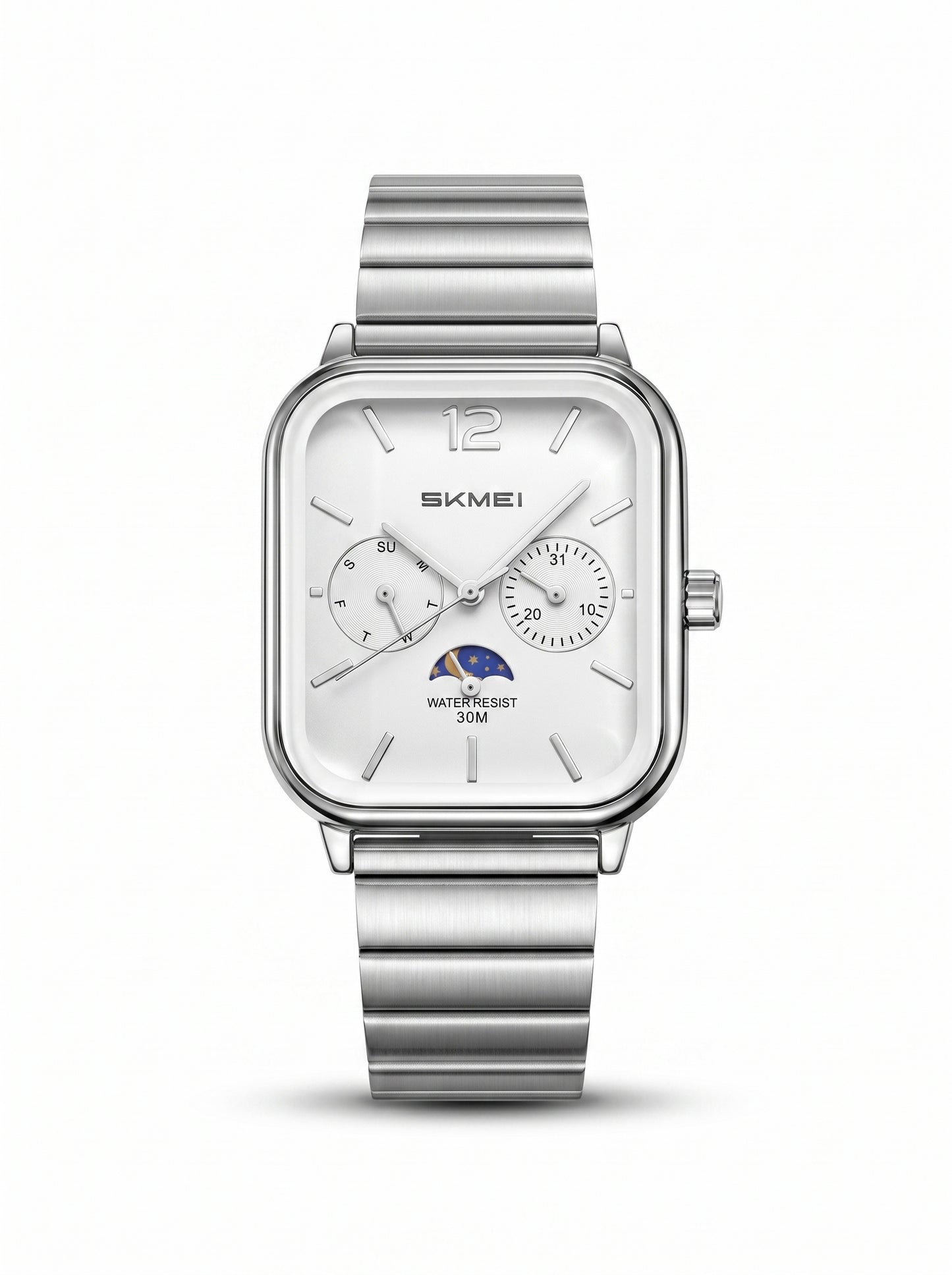 SKMEI 2509 Retro Square Quartz Watch – Stainless Steel-Silver
