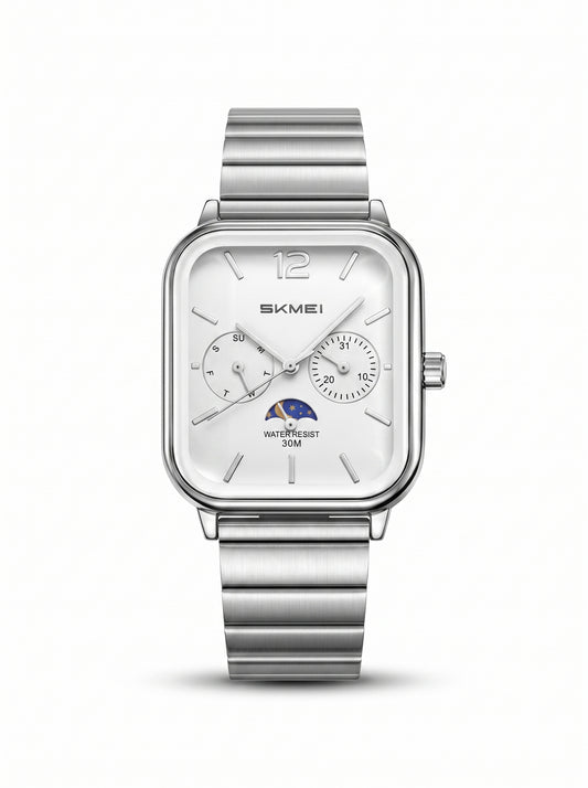 SKMEI 2509 Retro Square Quartz Watch – Stainless Steel-Silver