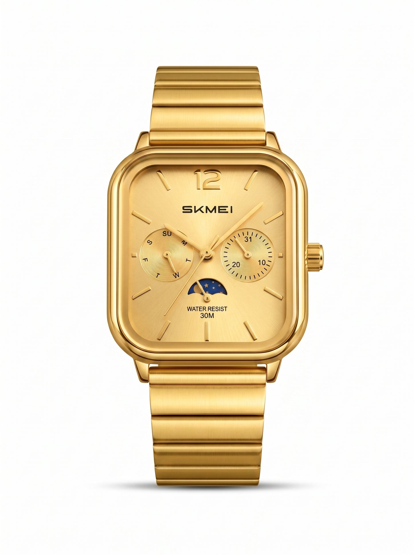 SKMEI 2509 Retro Square Quartz Watch – Stainless Steel-Gold