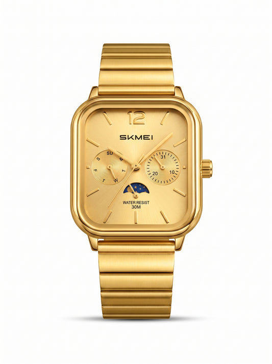 SKMEI 2509 Retro Square Quartz Watch – Stainless Steel-Gold