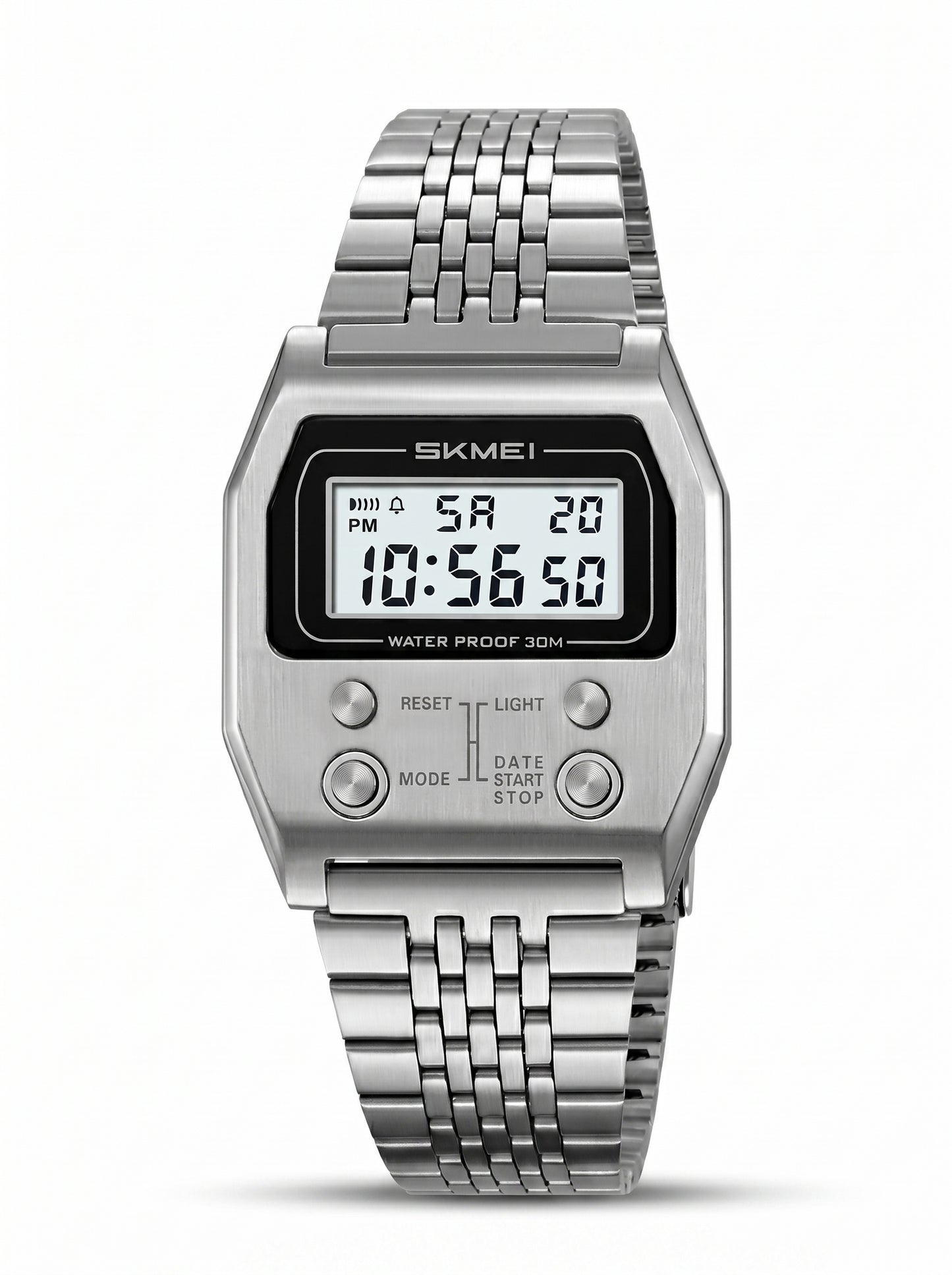 SKMEI 2460 Retro Digital Stainless Steel Watch – Silver