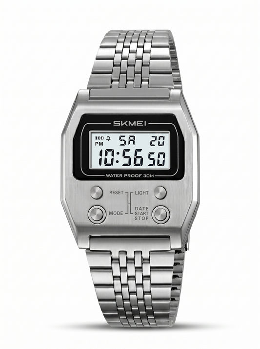 SKMEI 2460 Retro Digital Stainless Steel Watch – Silver