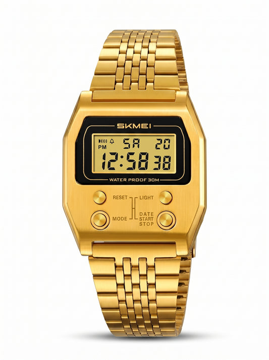 SKMEI 2460 Retro Digital Stainless Steel Watch – Gold