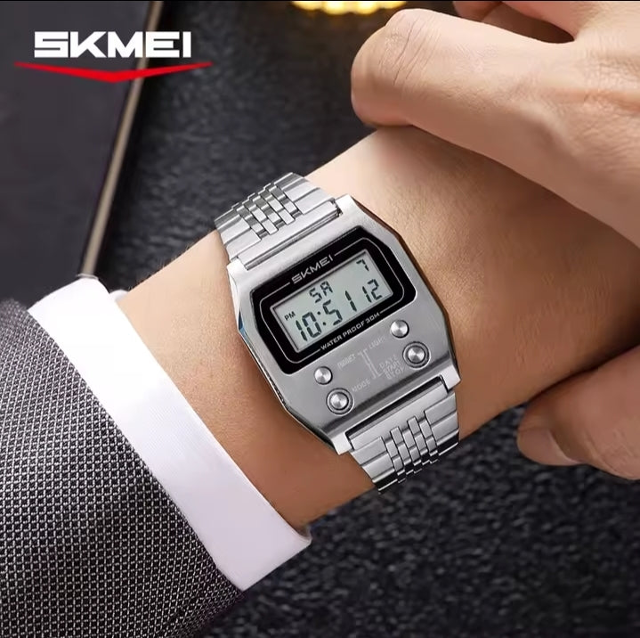 SKMEI 2460 Retro Digital Stainless Steel Watch – Silver