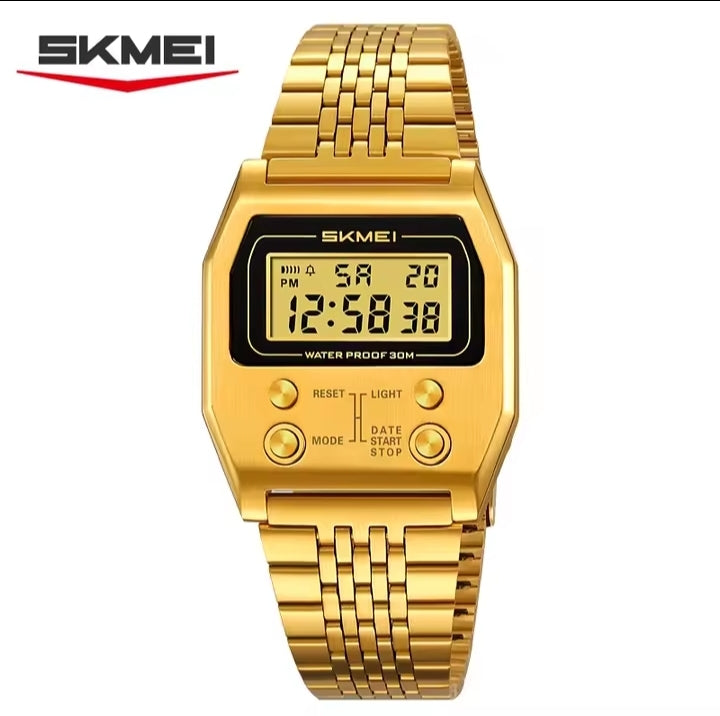 SKMEI 2460 Retro Digital Stainless Steel Watch – Gold