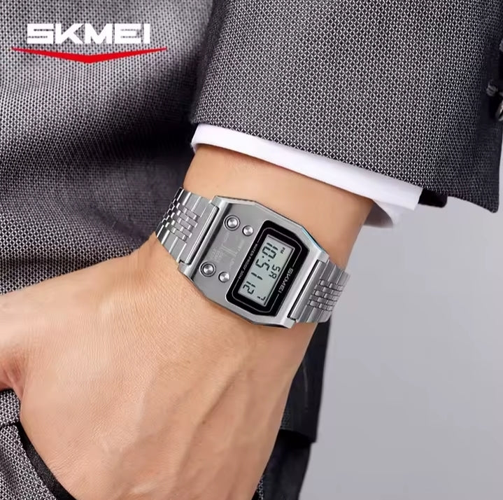 SKMEI 2460 Retro Digital Stainless Steel Watch – Silver