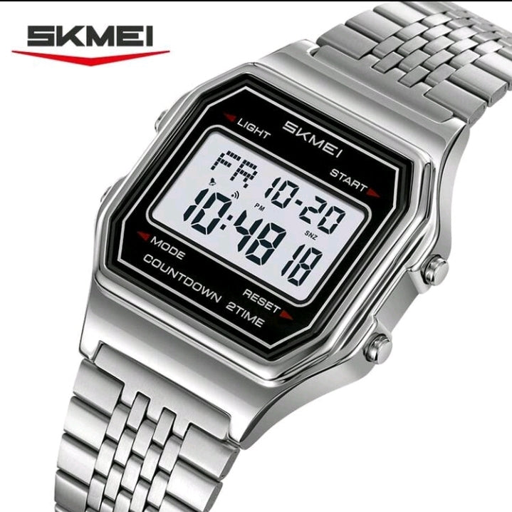 SKMEI 2465 Retro Digital Stainless Steel Watch – Silver