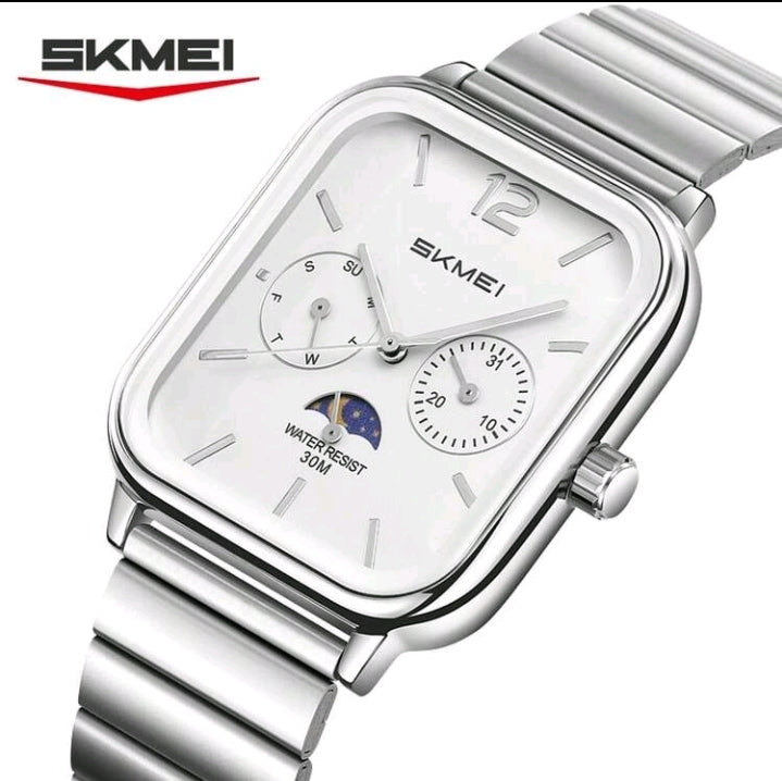 SKMEI 2509 Retro Square Quartz Watch – Stainless Steel-Silver