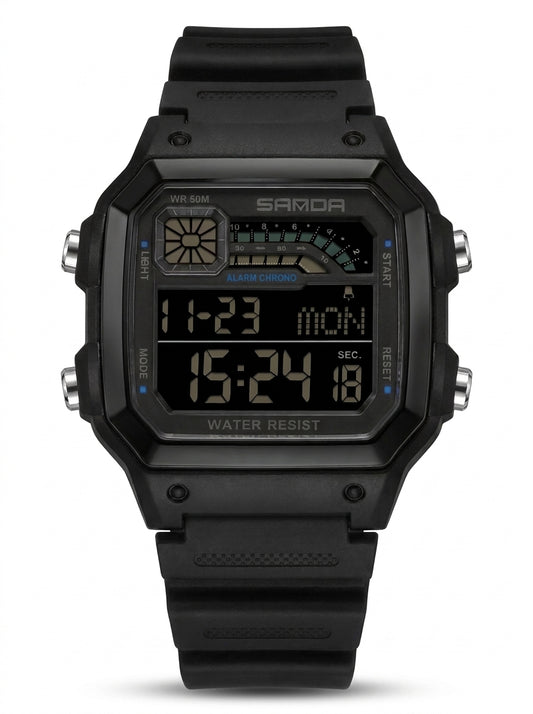 SANDA 6196 Retro Multi-Time Digital Watch – Black