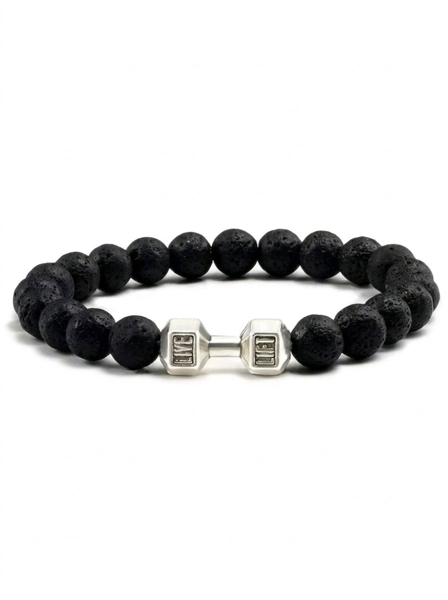 Moctavo "LIVE LIFT" Fitness Bead Bracelet – Silver & Black