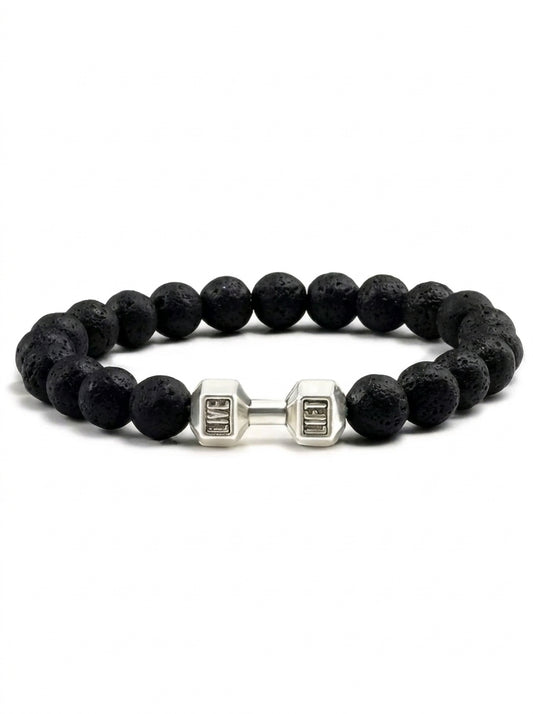 Moctavo "LIVE LIFT" Fitness Bead Bracelet – Silver & Black