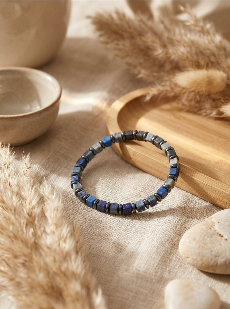 Moctavo Minimalist Cube Stone Bead Bracelet – Deep Blue
