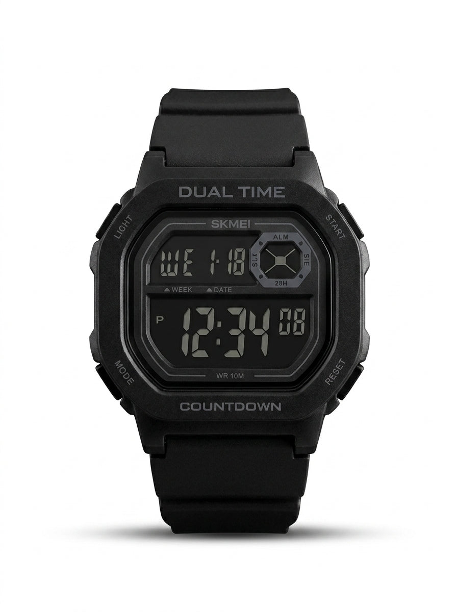 SKMEI Men’s Dual Time Retro Digital Watch – Black