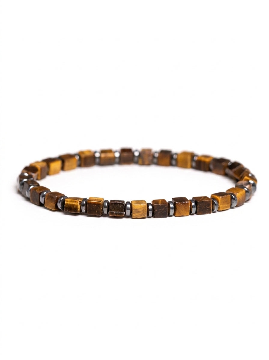 Moctavo Minimalist Cube Stone Bead Bracelet – Golden Amber