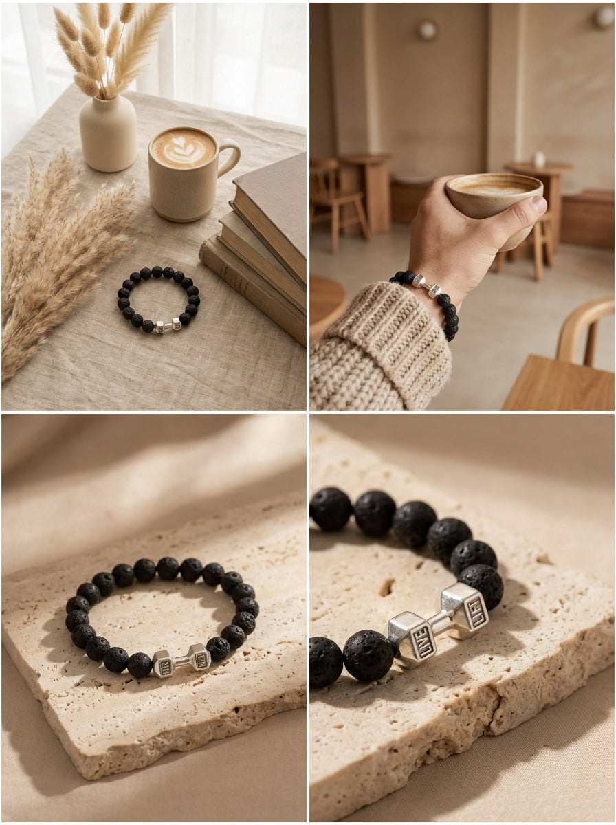 Moctavo "LIVE LIFT" Fitness Bead Bracelet – Silver & Black