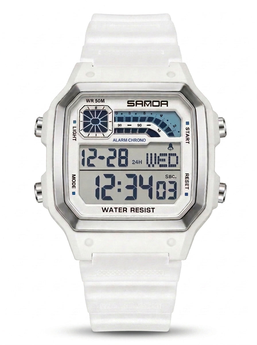 SANDA 6196 Retro Multi-Time Digital Watch – White