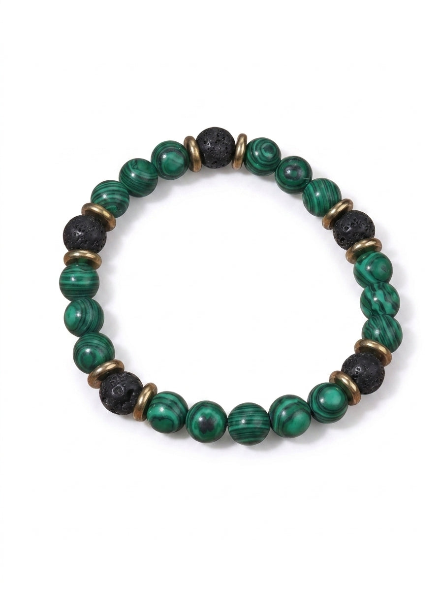Moctavo Emerald Malachite & Lava Bead Bracelet – Green & Antique Gold