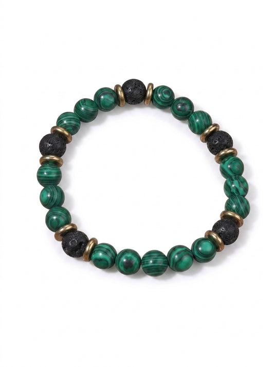 Moctavo Emerald Malachite & Lava Bead Bracelet – Green & Antique Gold