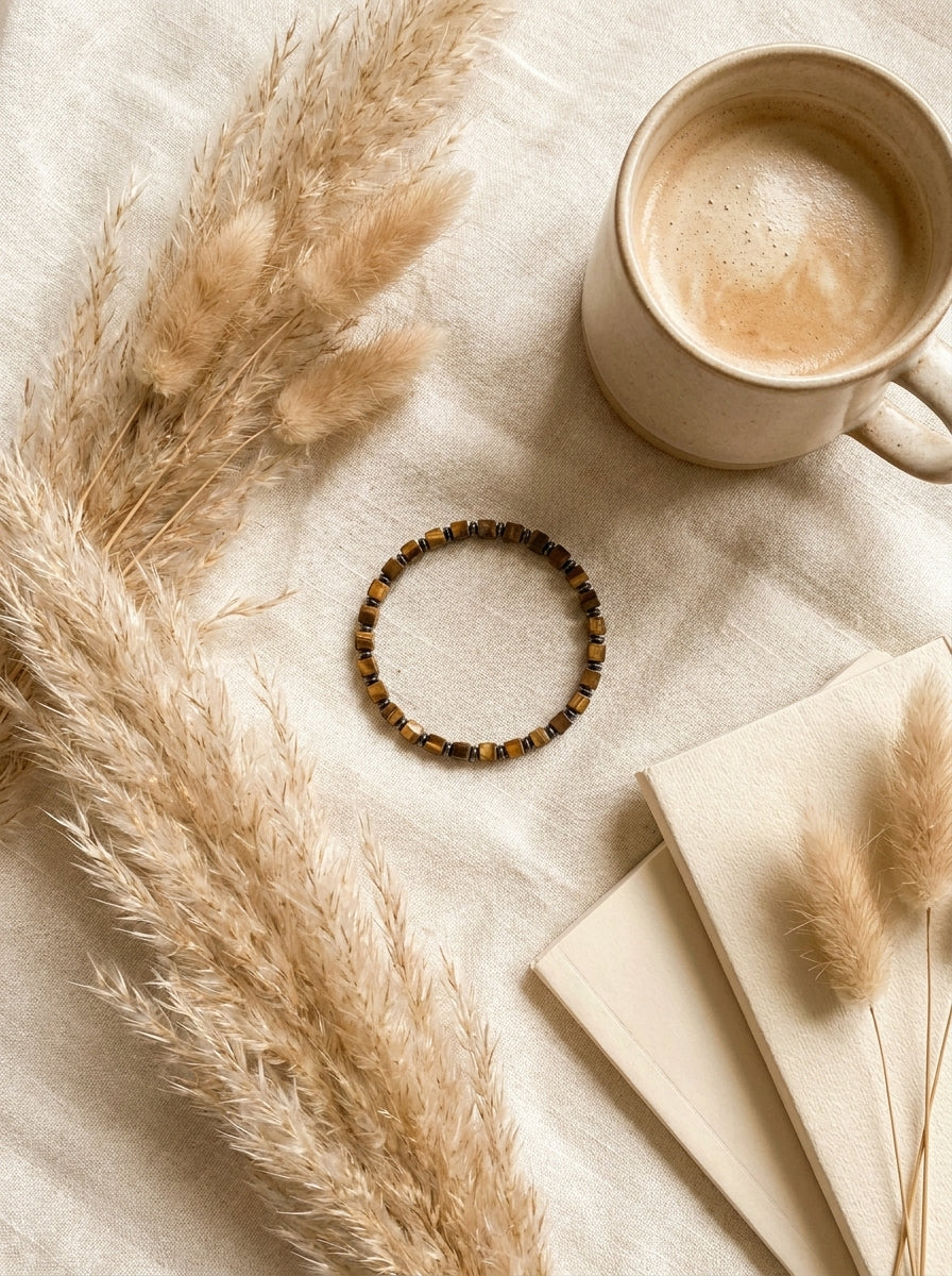 Moctavo Minimalist Cube Stone Bead Bracelet – Golden Amber