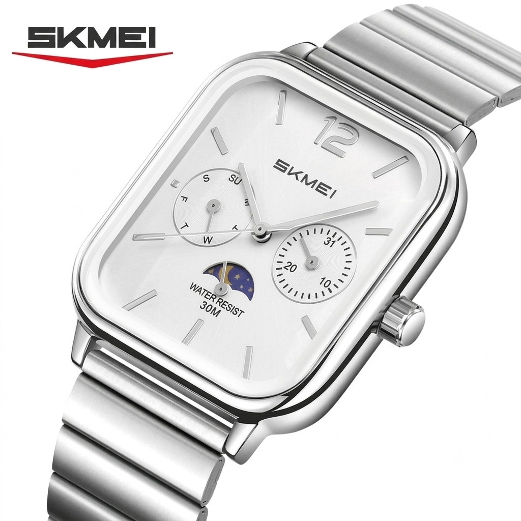 SKMEI 2509 Retro Square Quartz Watch – Stainless Steel-Silver