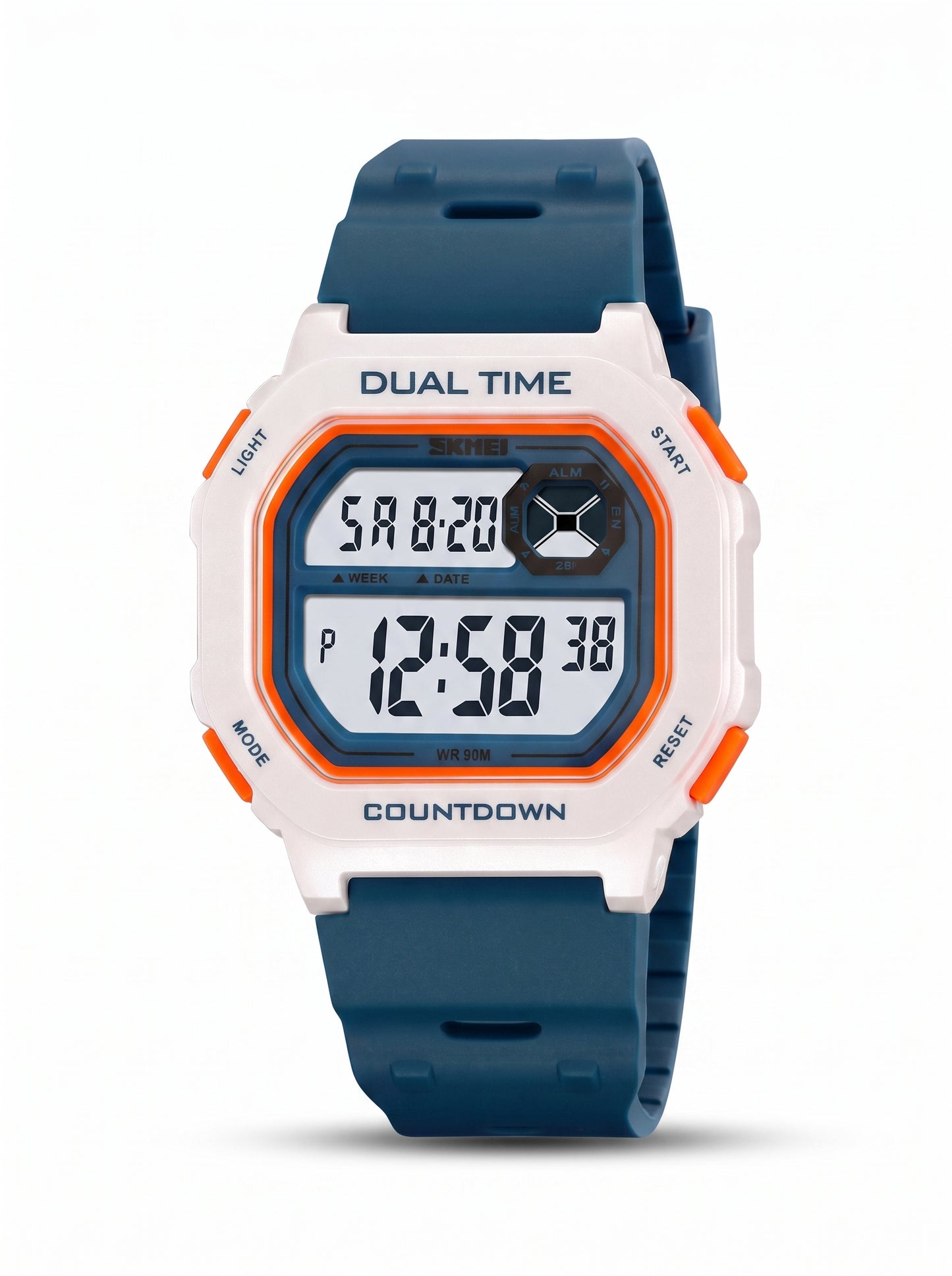 SKMEI Men’s Dual Time Retro Digital Watch – Blue & White