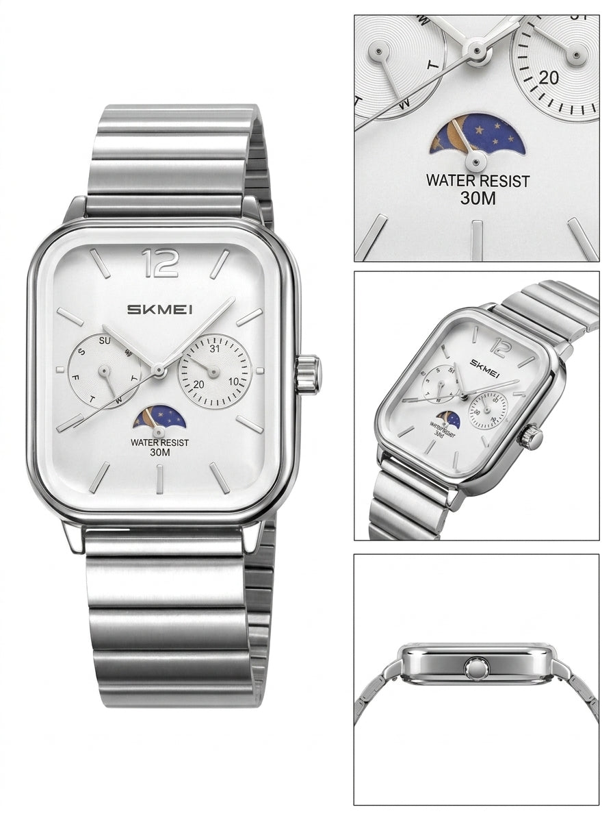 SKMEI 2509 Retro Square Quartz Watch – Stainless Steel-Silver