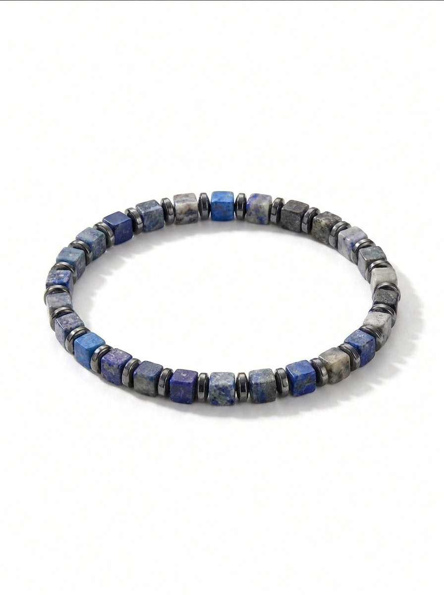 Moctavo Minimalist Cube Stone Bead Bracelet – Deep Blue