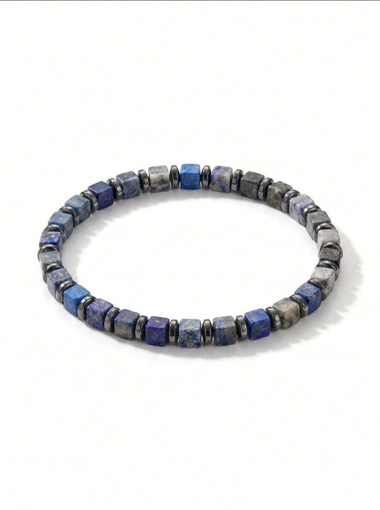 Moctavo Minimalist Cube Stone Bead Bracelet – Deep Blue