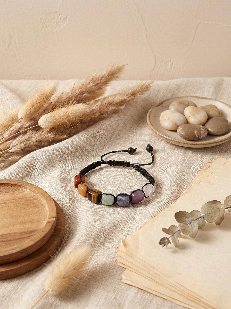 Moctavo 7 Chakra Energy Stone Braided Cord Bracelet