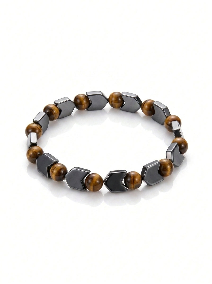 Moctavo Arrowhead Tiger’s Eye Bead Bracelet – Gunmetal & Amber