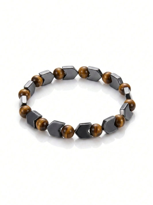 Moctavo Arrowhead Tiger’s Eye Bead Bracelet – Gunmetal & Amber