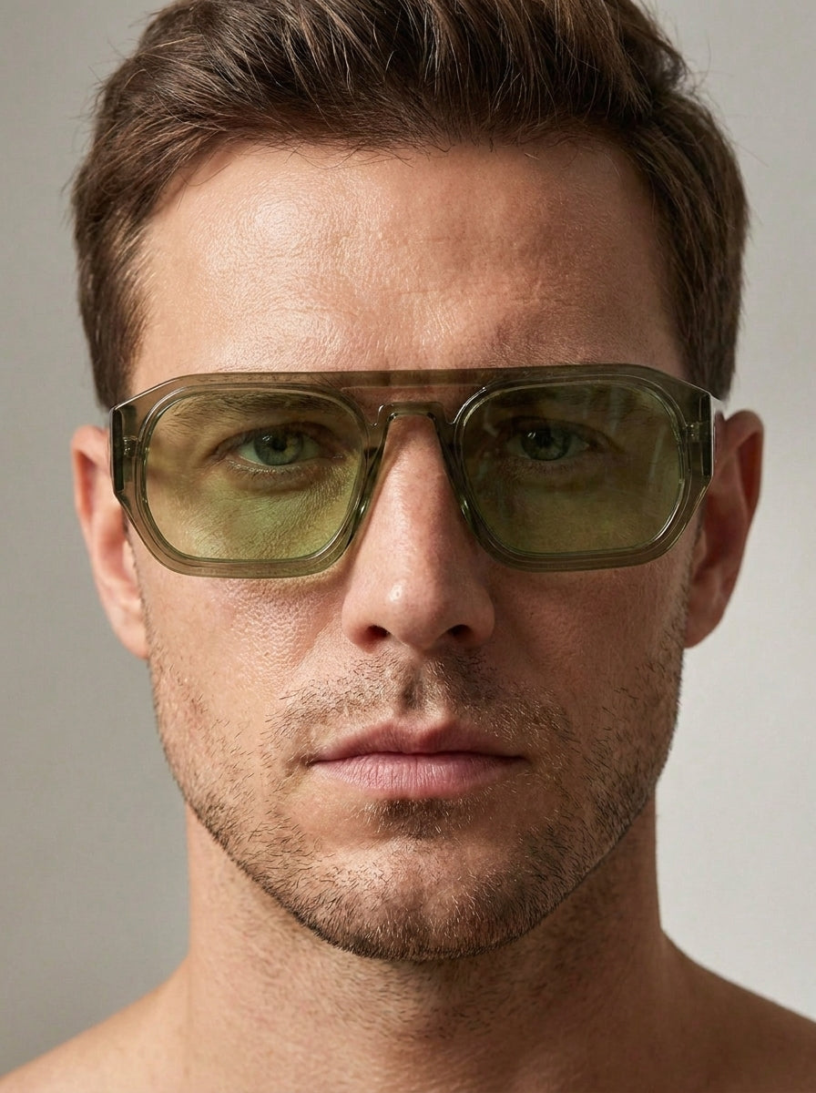 The Moctavo 1985 Luxury Acetate Sunglasses – Translucent Olive Edition