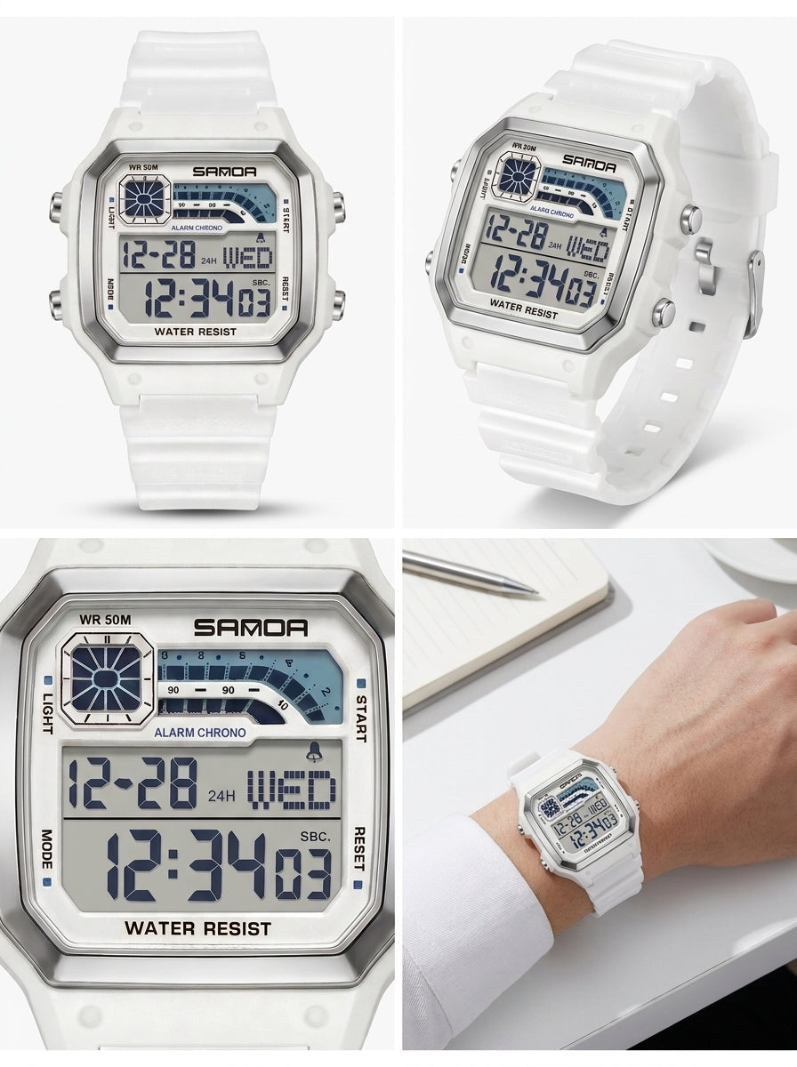 SANDA 6196 Retro Multi-Time Digital Watch – White
